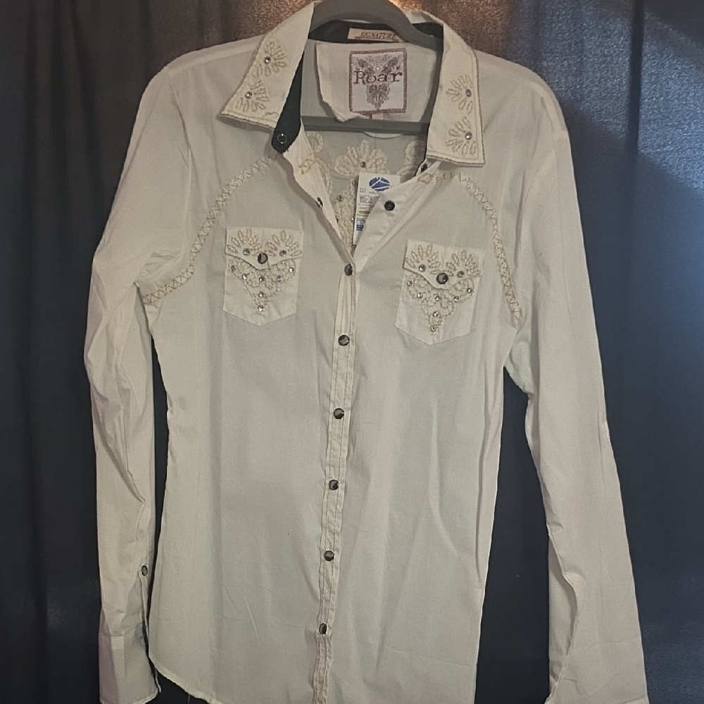Roar Cream Embroidered Long Sleeve Shirt